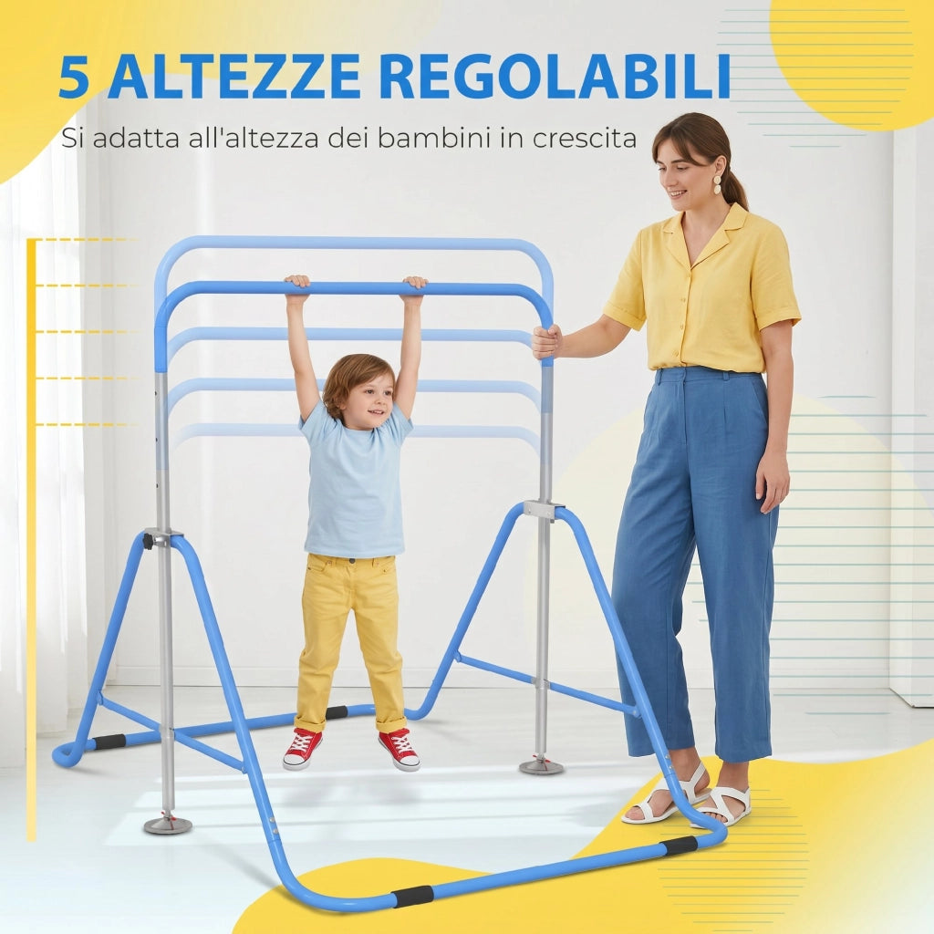 Sbarra Ginnastica Artistica per Bambini 3+ Anni con Altezza Regolabile su 5 Livelli in Acciaio Blu