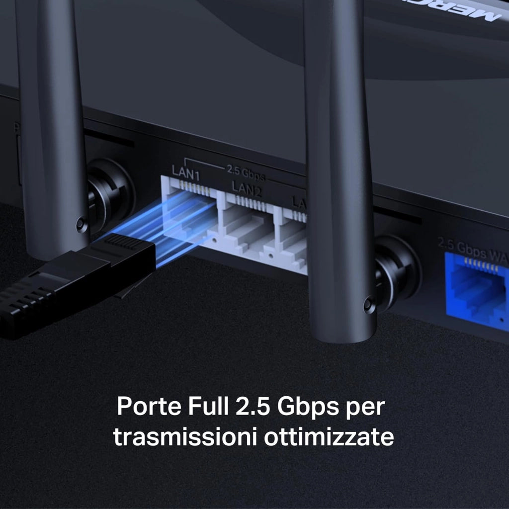 TP-Link MR47BE Router WiFi 7 tri-band BE9300, 320 MHz, 4K-QAM, MLO, 4 Porte da 2,5 Gbps, Banda da 6 GHz, Beamforming, EasyMesh, 6 Antenne ad Alto Guadagno, Configurazione Semplice