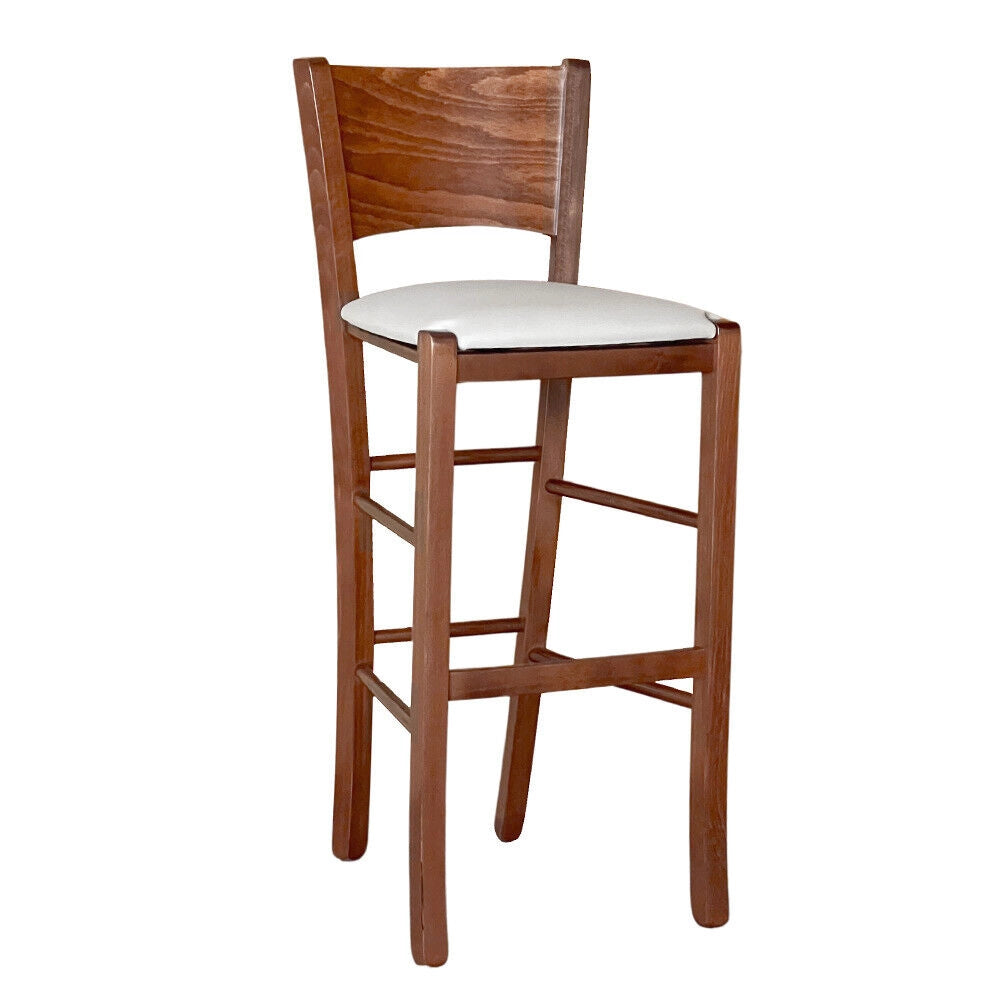 Sgabello alto da bar lucy in legno noce scuro h 73 con seduta in ecopelle grigio