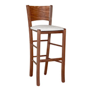 Sgabello alto da bar lucy in legno noce scuro h 73 con seduta in ecopelle grigio