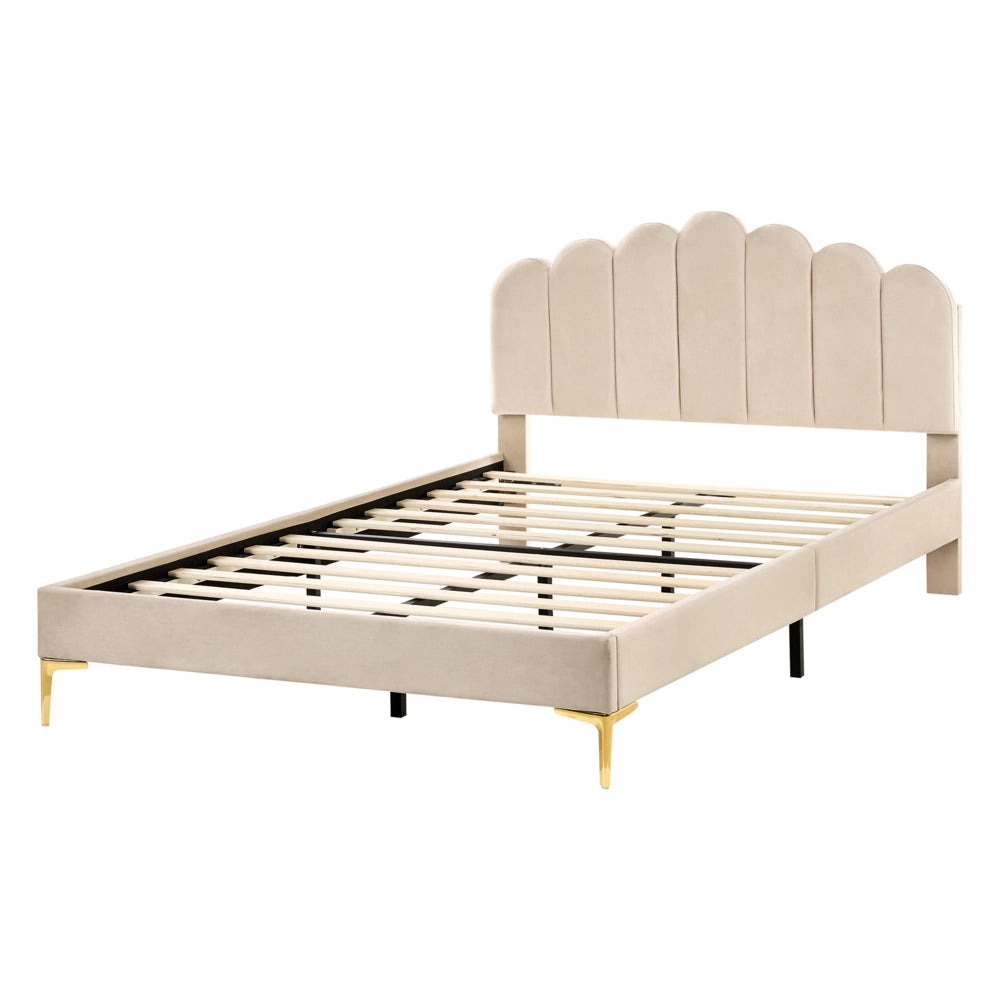 Letto matrimoniale 140 x 200 cm velluto Gambe in metallo beige con testiera e base a doghe