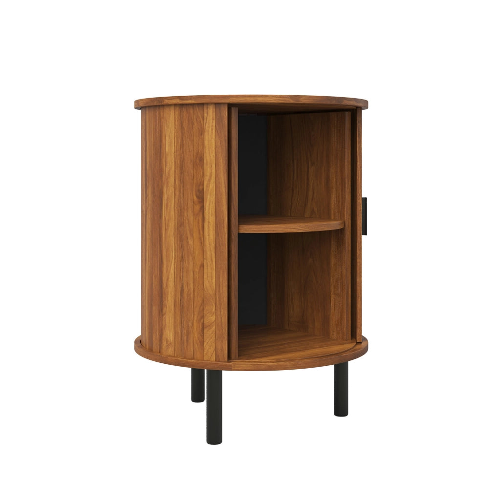 Mobiletto rotondo 48x48x65 cm in MDF e truciolare noce con contenitore