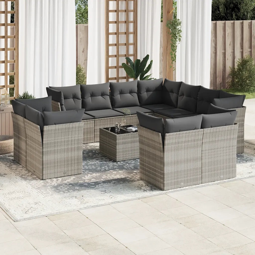Set Divano Giardino 12 pz con Cuscini Grigio Chiaro Polyrattan