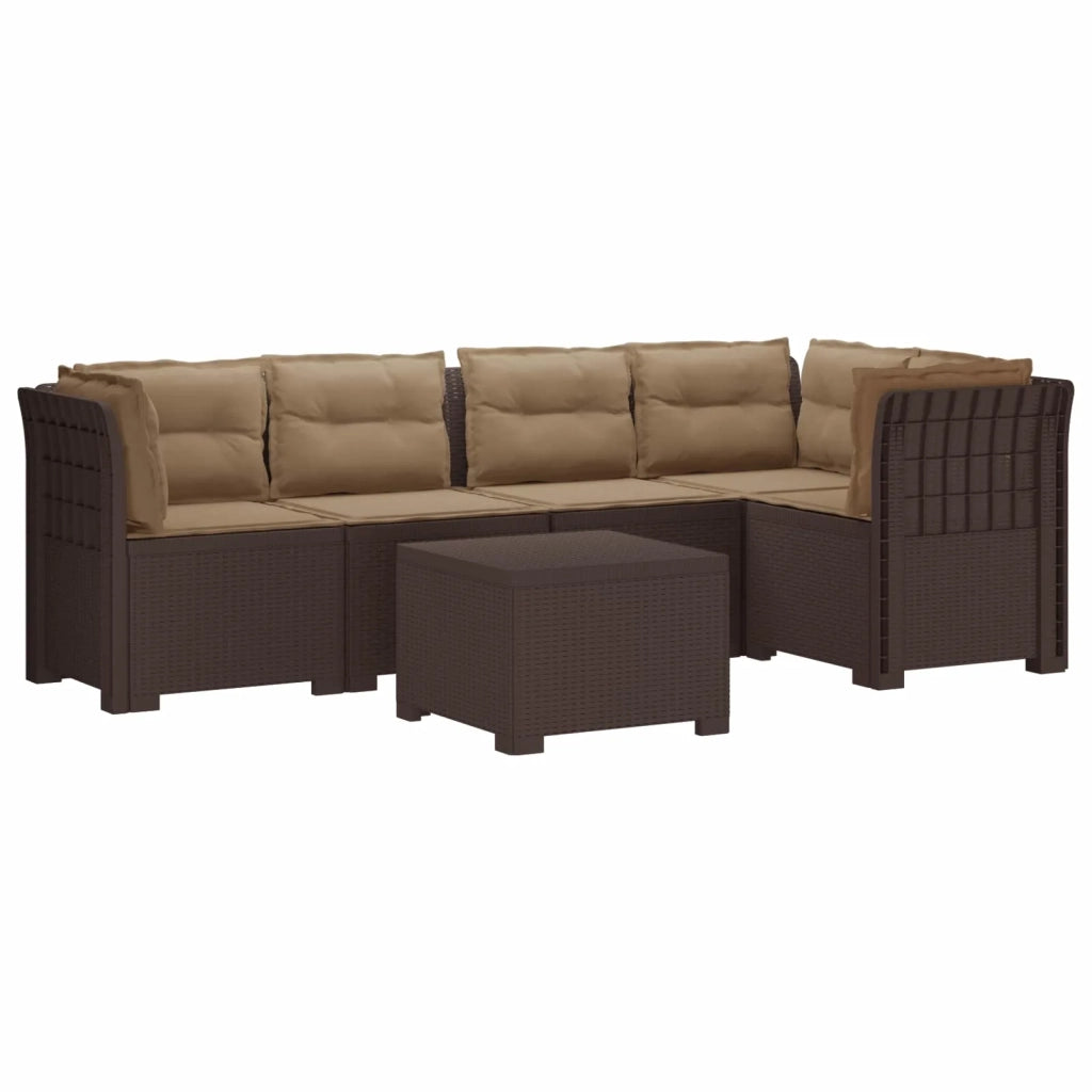 Divano da Giardino 5 Posti con Cuscini Stile Rattan PP Marrone 3444092