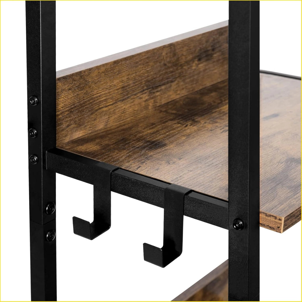 Libreria a 5 Ripiani, Scaffale con 4 Ganci Industriale, Scaffale a Scala in MDF e Metallo per Soggiorno, Cucina, Studio, Ufficio,Nero,40x36x170cm RGB9289hov