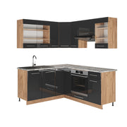 Cucina angolare completa Fame-Line Antracite lucido/Rovere dorato 190 x 46 cm senza piano di lavoro Vicco