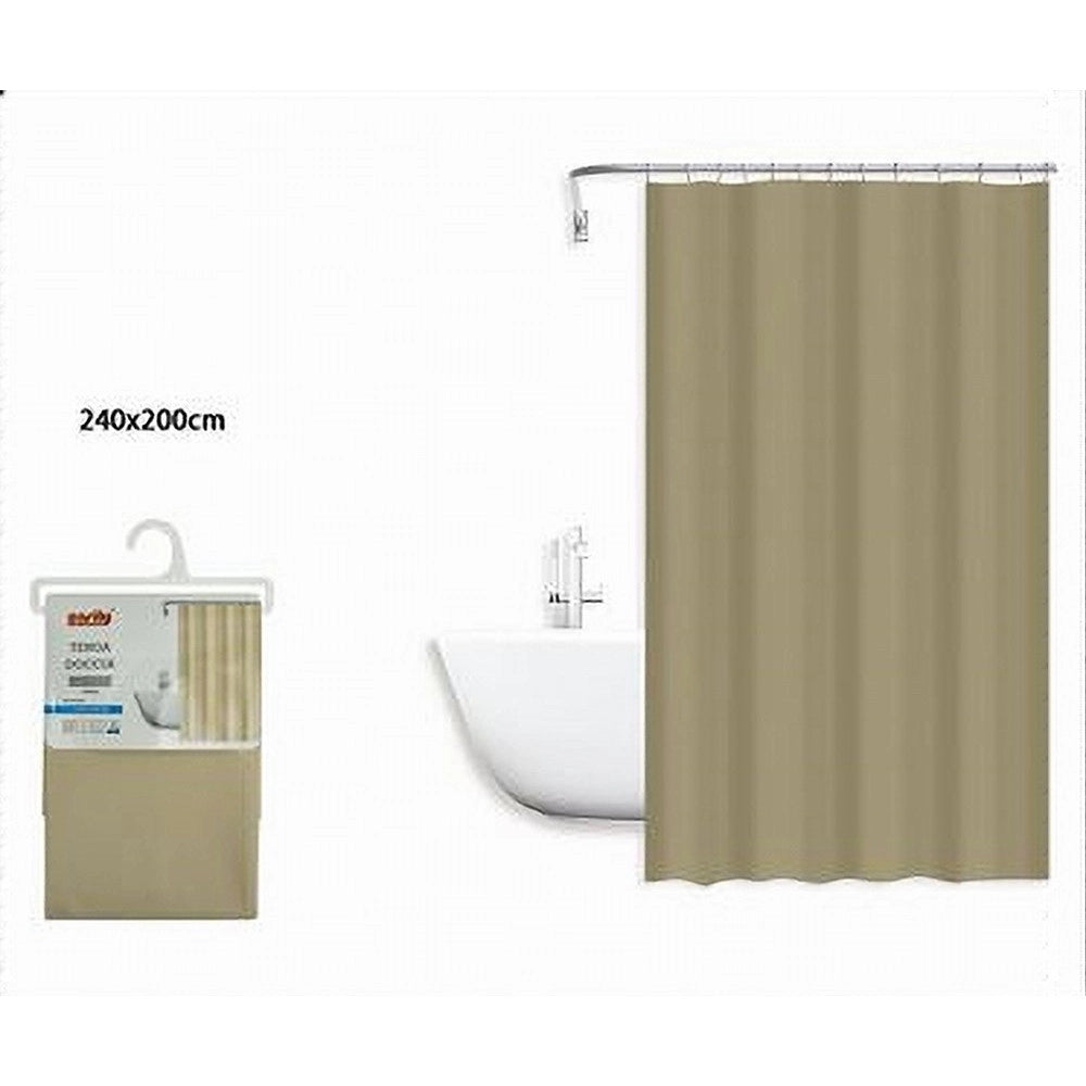 Trade Shop - Tenda Doccia Antimuffa Impermeabile Peva 240x200cm Ganci Anelli Bagno Beige 79715 -