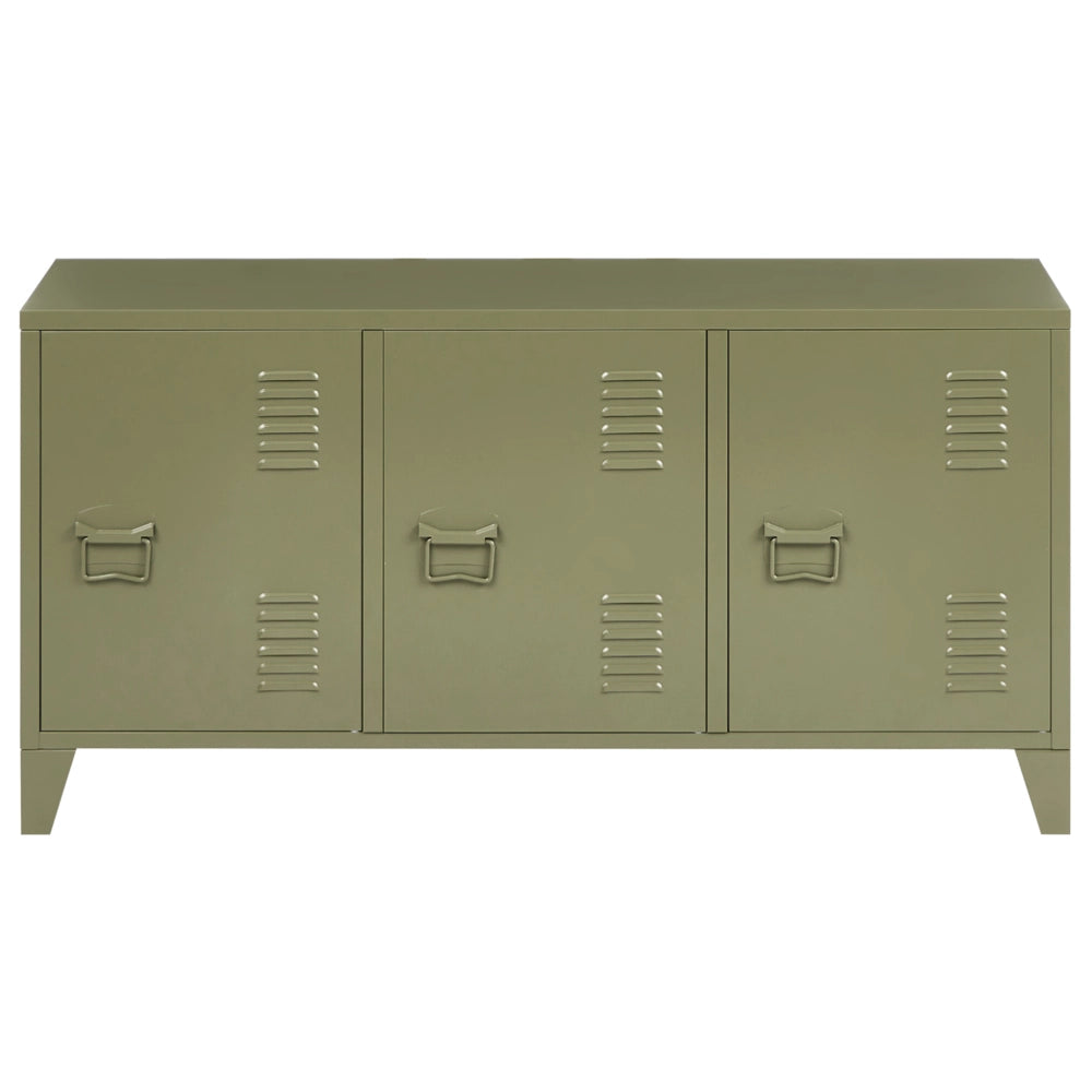 Credenza in acciaio, 3 ante, ripiani regolabili verde stile industriale home office