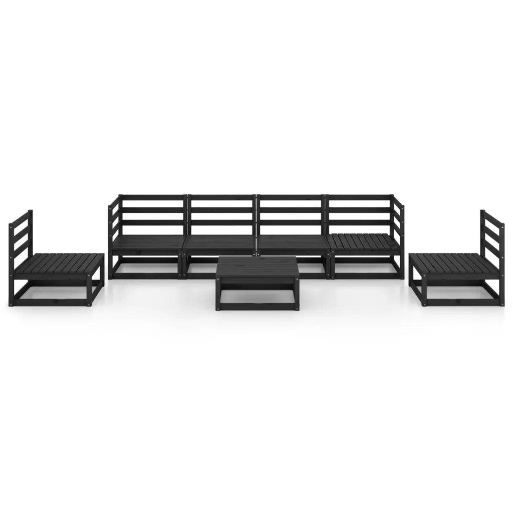 Set Divani da Giardino 7 pz Nero in Legno Massello di Pino 3075408