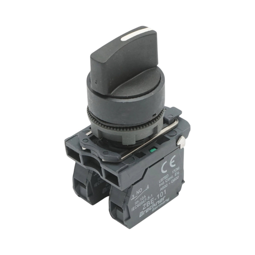 Selettore a 2 posizioni con ritorno, nero, 1NO+1NC, 24V/10A, TB5 Breckner Germany