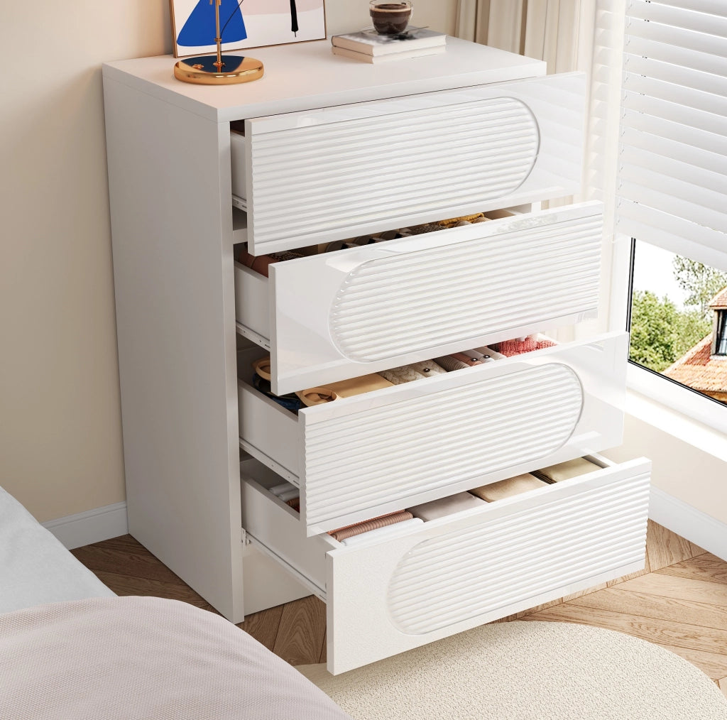 Cassettiera moderna a 4 cassetti 60x38;5x85 cm in MDF e truciolare bianco