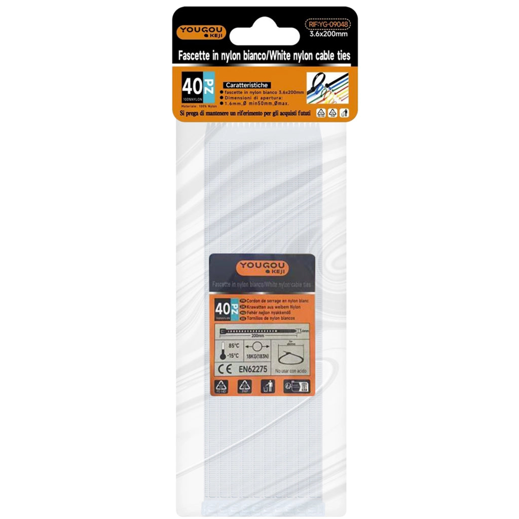 Confezione da 40 Fascette Stringicavo in Nylon 3.6x200mm Fascette Autobloccanti Bianco Avizar