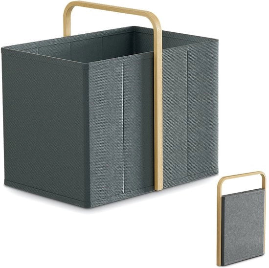 Wasmannino Opvoudbile con maniglia 65L in materiale di bambù (grigio scuro) - Wasmannino Opvoudbile per camera da letto e bagno, lavabo, waschino