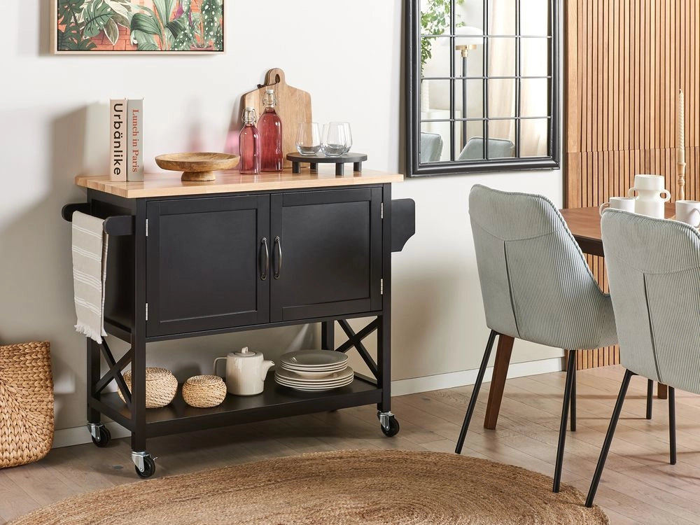 Carrello da cucina in MDF Nero in legno chiaro con ripiano per armadietto scandinavo