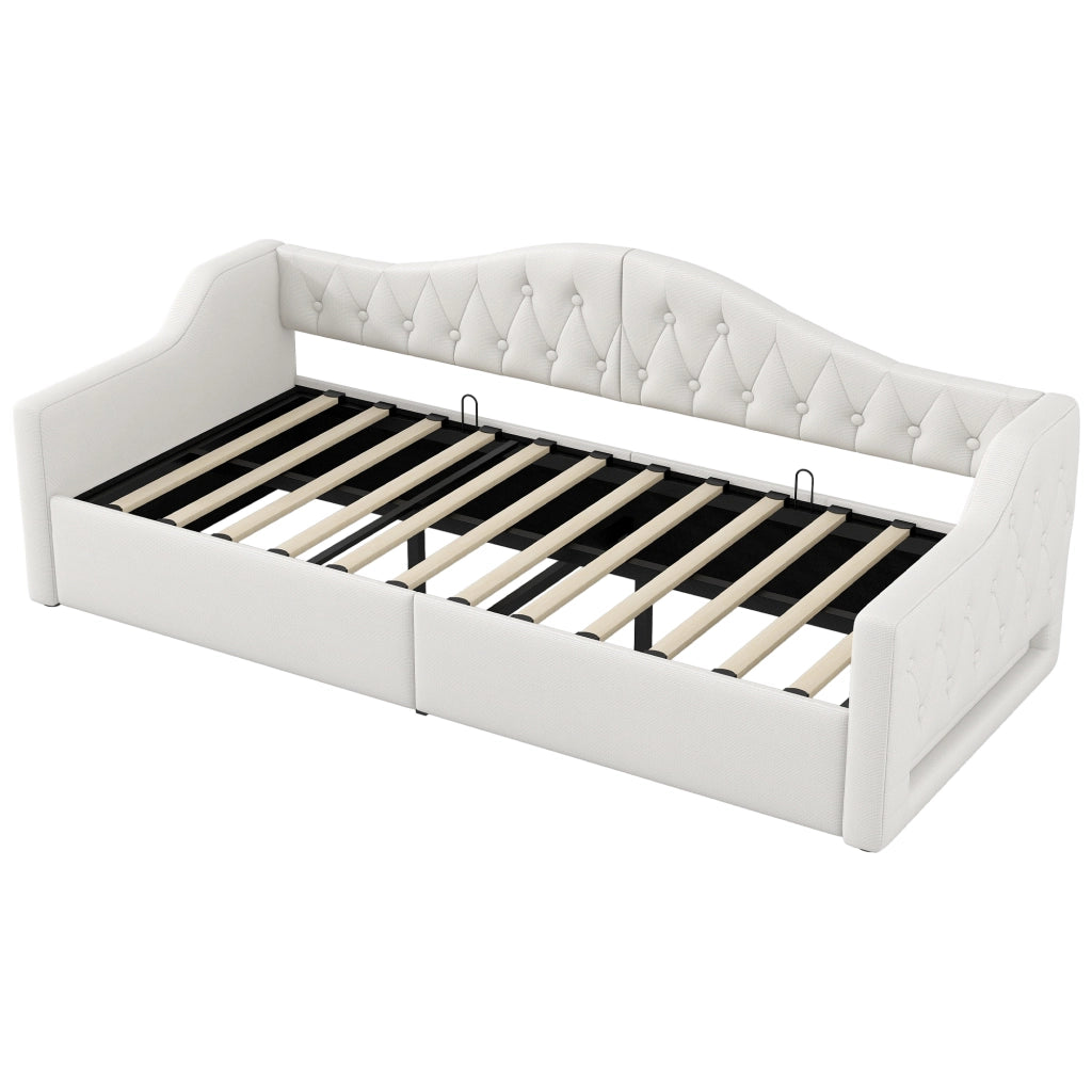 LETTO DA GIORNO 90x200 cm Imbottito Beige con LED e vano contenitore