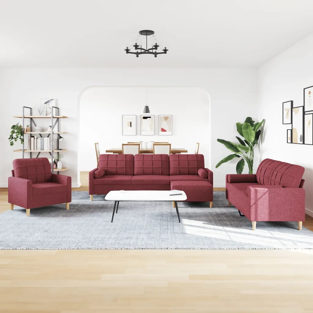 Set di Divani 4 pz con Poggiapiedi Rosso Vino in Tessuto 3278317
