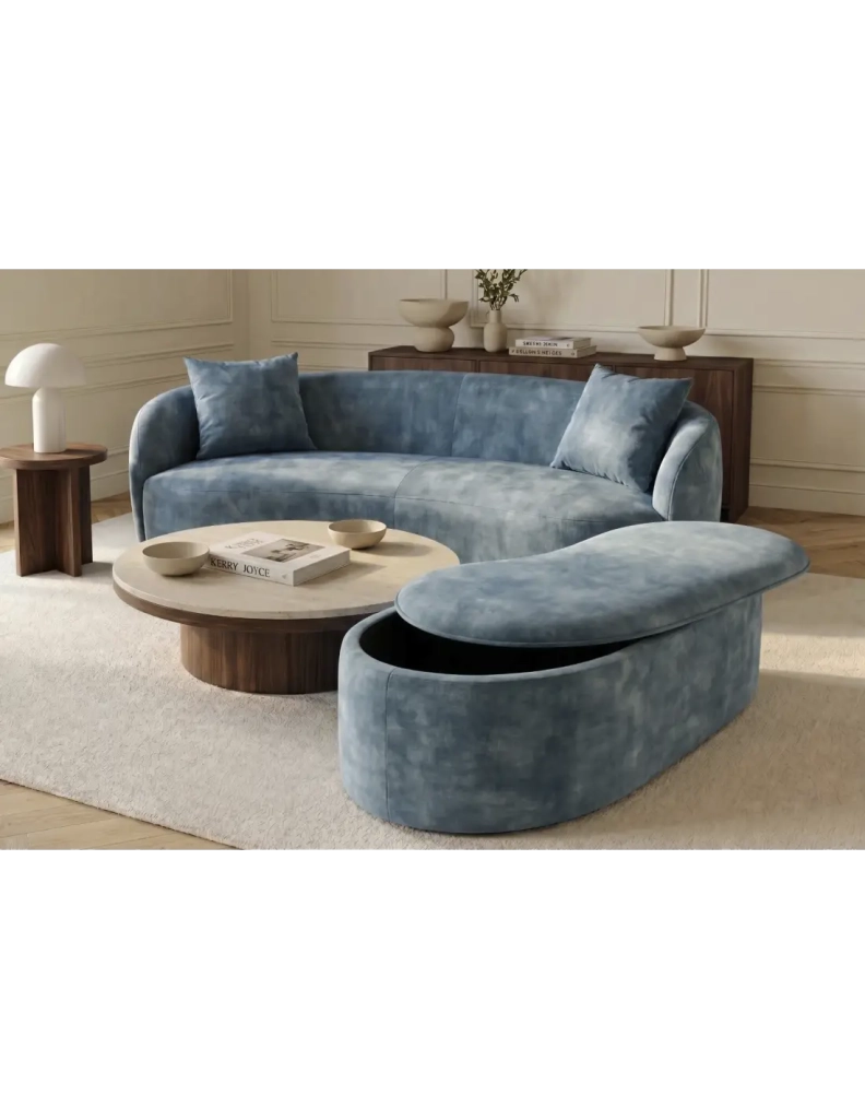 Pouf contenitore NYJY in velluto – Blu – 120 x 40 x 50 cm
