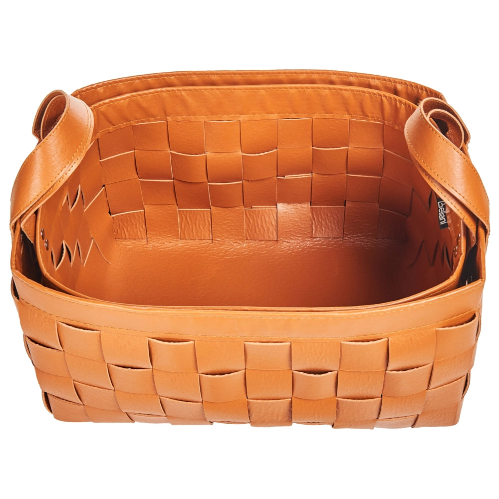 Set di 2 cesti fatti a mano in ecopelle marrone dorato con manici design retrò