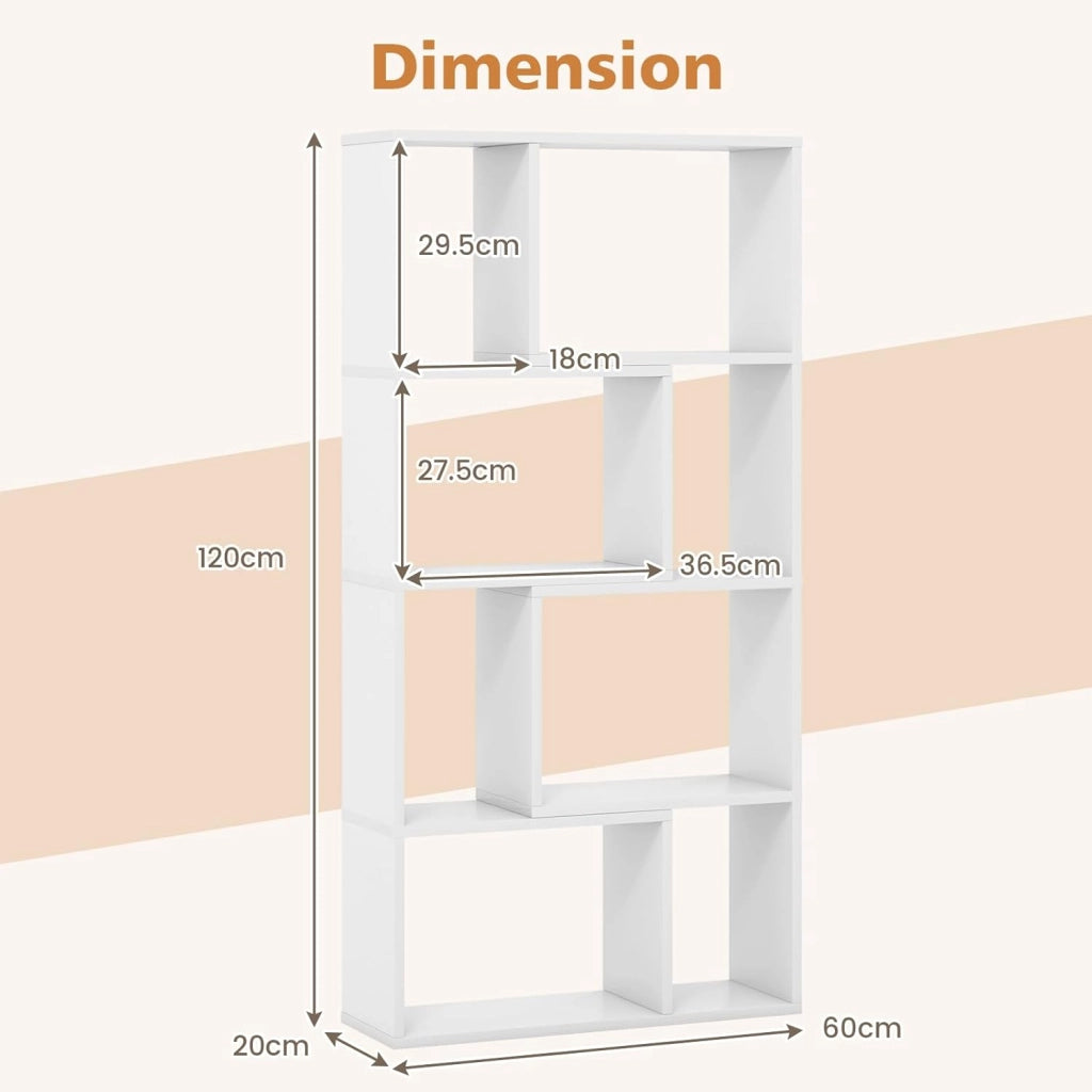 Libreria Mobile Portaoggetti a 8 Cubi, Scaffale Portaoggetti Camera da Letto con Kit Antiribaltamento, Libreria Autoportante in Legno per Soggiorno, Ufficio, 60 x 20 x 120 cm (Bianco)