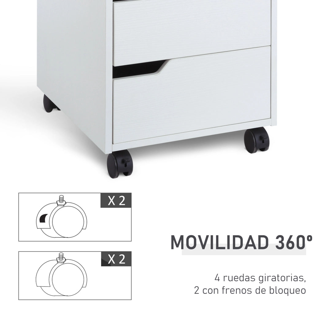 Cassettiera per Ufficio con Ruote ¨C zephmum ¨C Bianco 40x50x57,5 cm