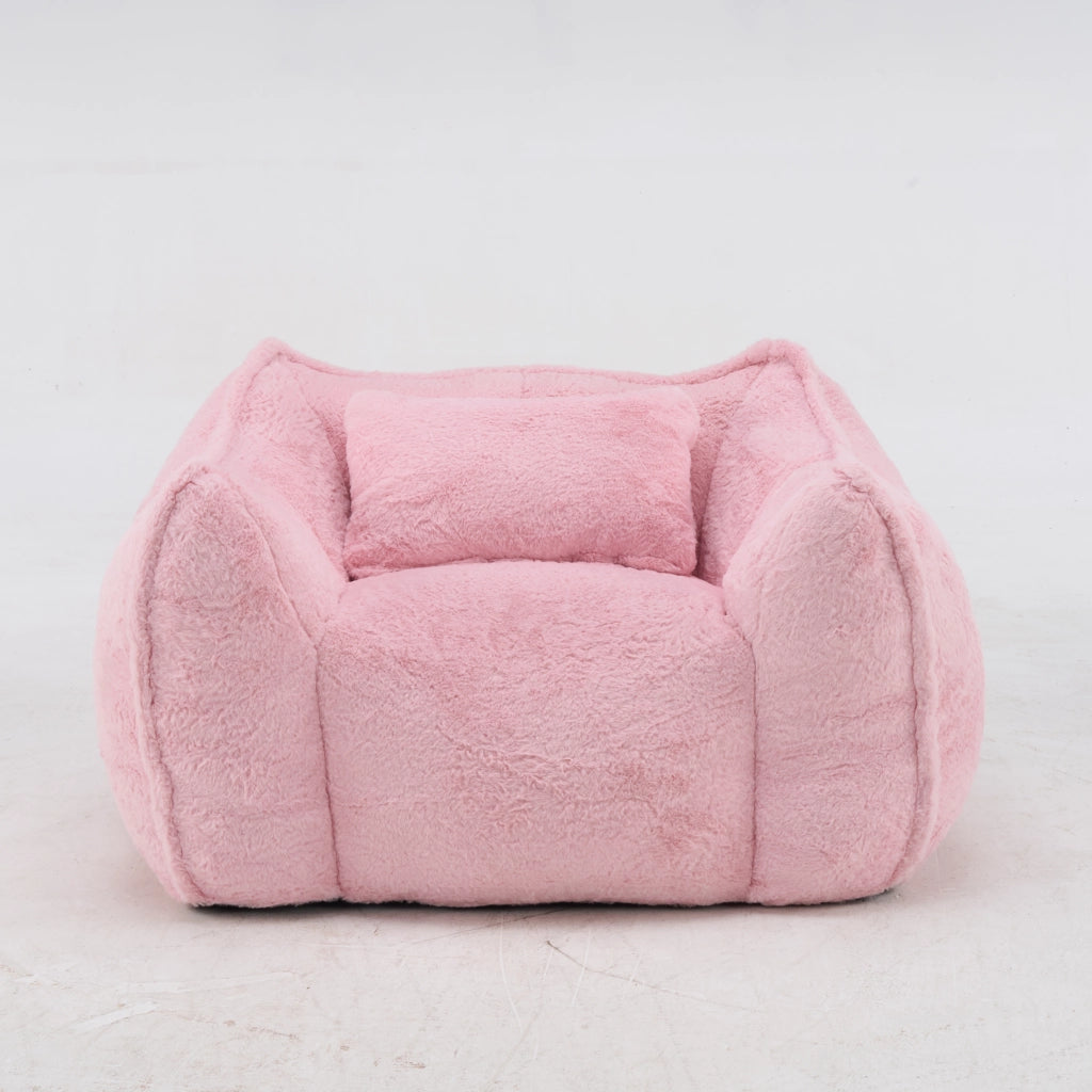 Fauteuil pouf ergonomico in pelliccia sintetica con imbottitura in schiuma, per soggiorno e camera da letto, rosa