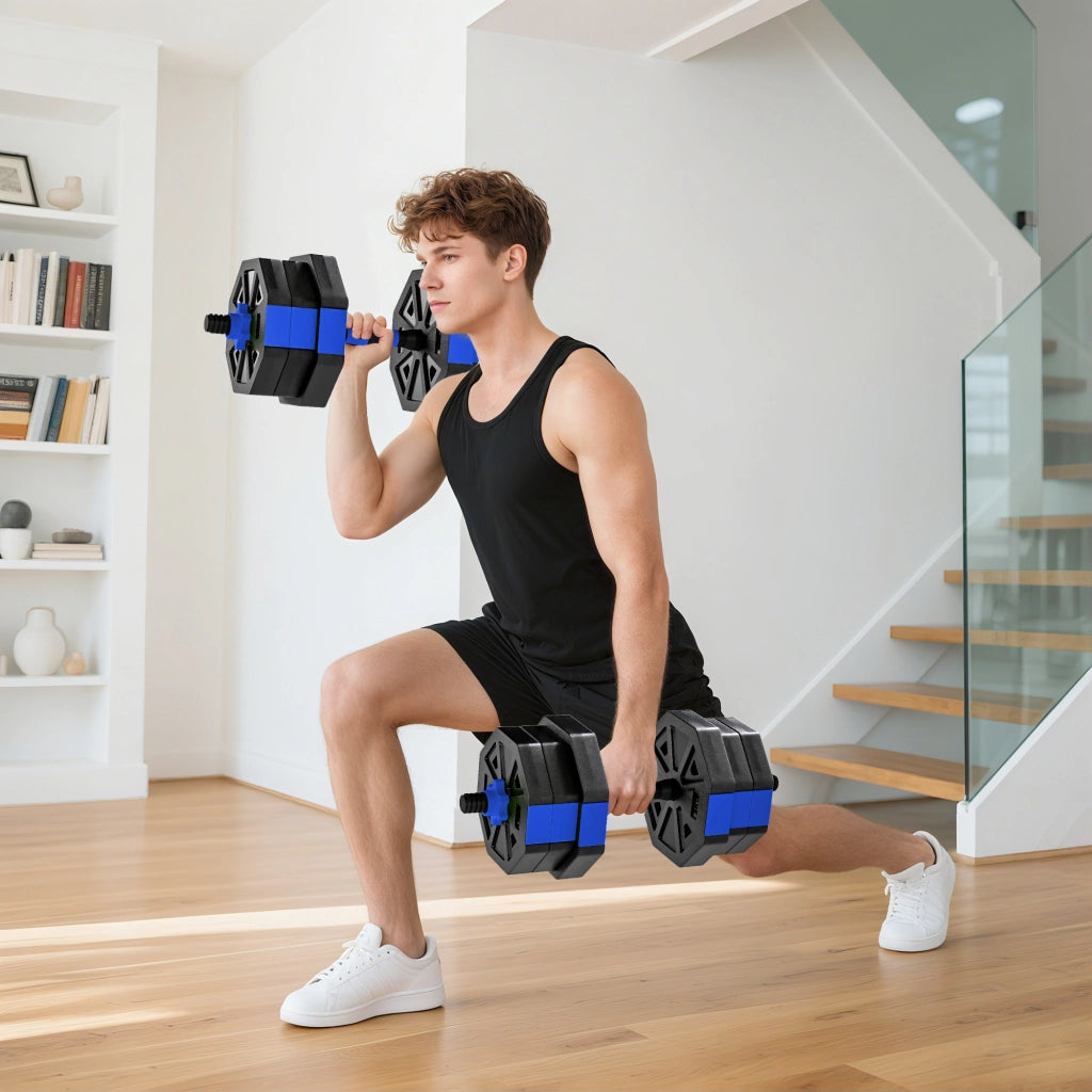 Set di manubri regolabile 6 in 1 20 kg con kettlebell, bilanciere e supporto per push up ¨C zephmum ¨C blu
