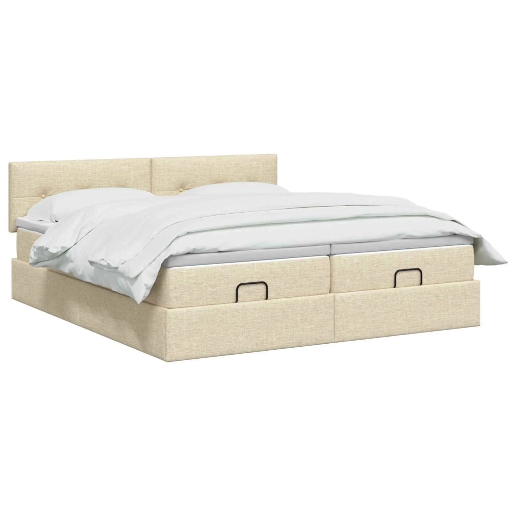 Letto ottomano con materasso con testiera 2 pz Crema Tessuto 3456703