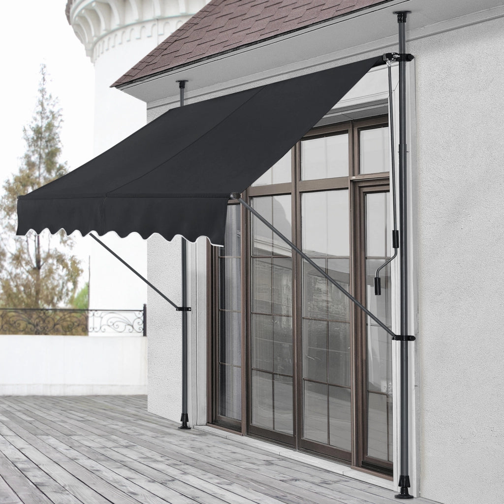 Tenda da Sole a Muro con Pali di Supporto Telescopici Parasole 350 x 120 cm (LxP) Nero pro.tec