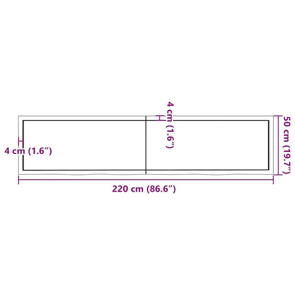Ripiano Marrone Scuro 220x50x(2-4) cm Massello Rovere Trattato 363856