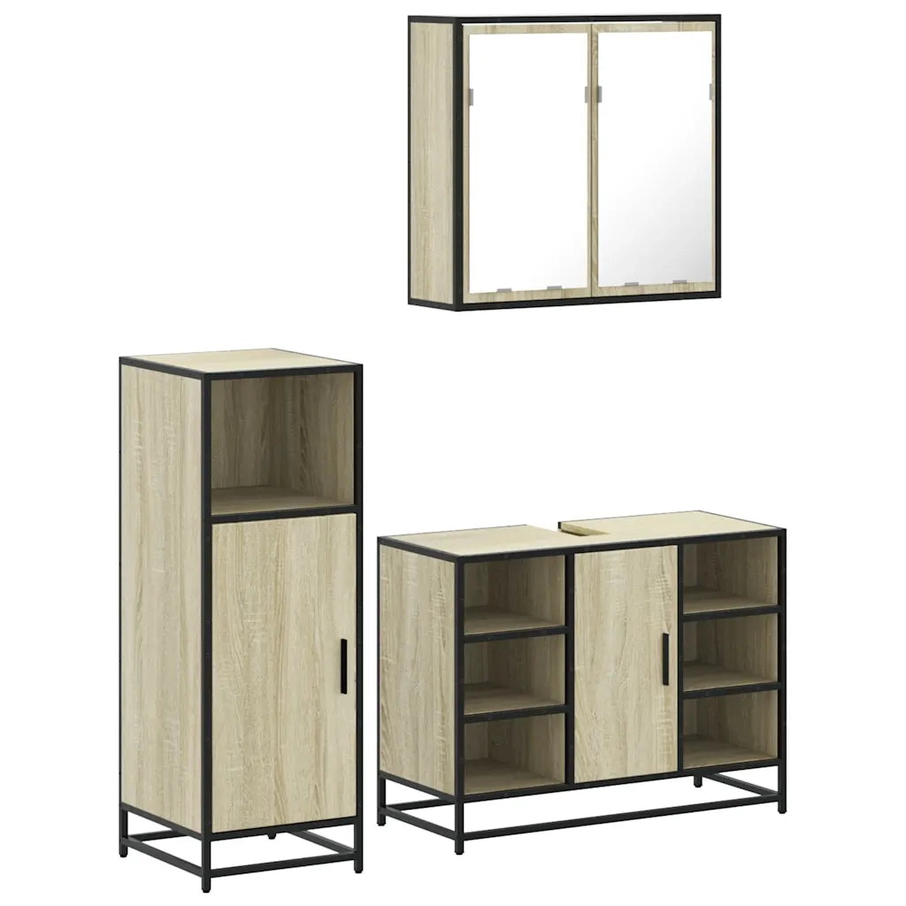 Set Mobili da Bagno 3 pz Rovere Sonoma in Legno Multistrato