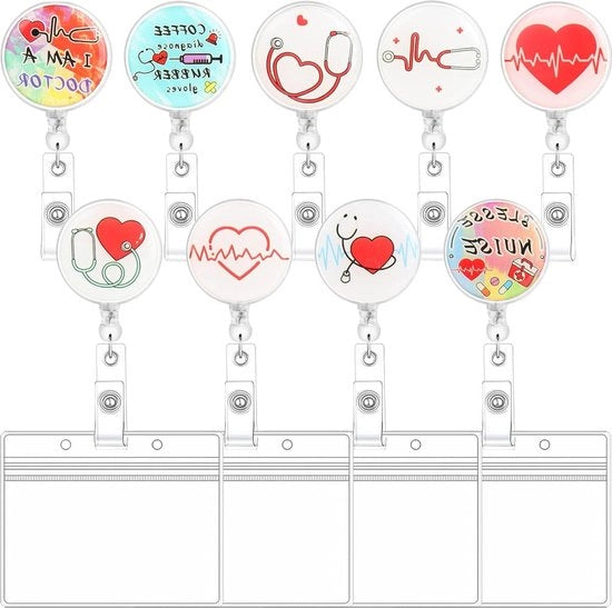 Badge houder per infermiere - set di 9 - badge reel retrattile - chiusura a coccodrillo ID-kaarthouder.
