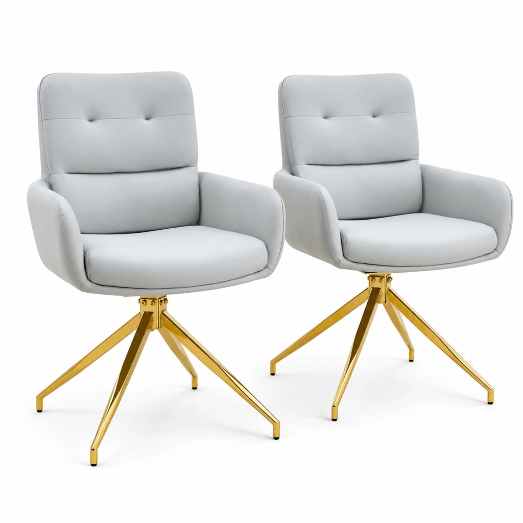 Set di 2 sedie girevoli in PU grigio chiaro e metallo oro