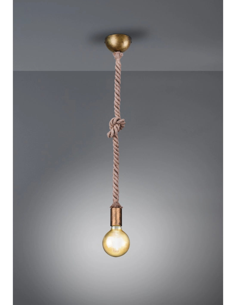 Sospensione Rope Corda Ottone Invecchiato H150 cm Ø12 cm Trio Lighting