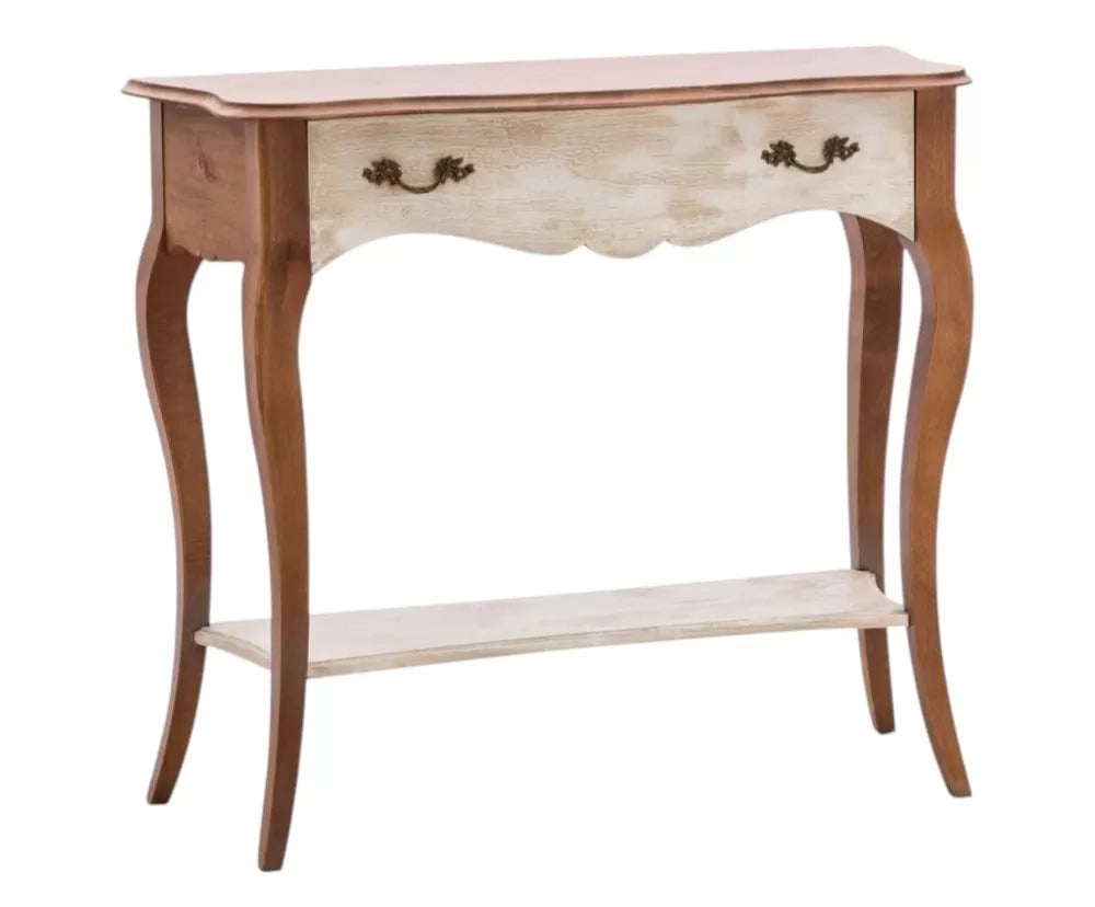 Consolle 1 cassetto legno shabby bianco antico noce bassano 100x40x87 - Mobili 2G