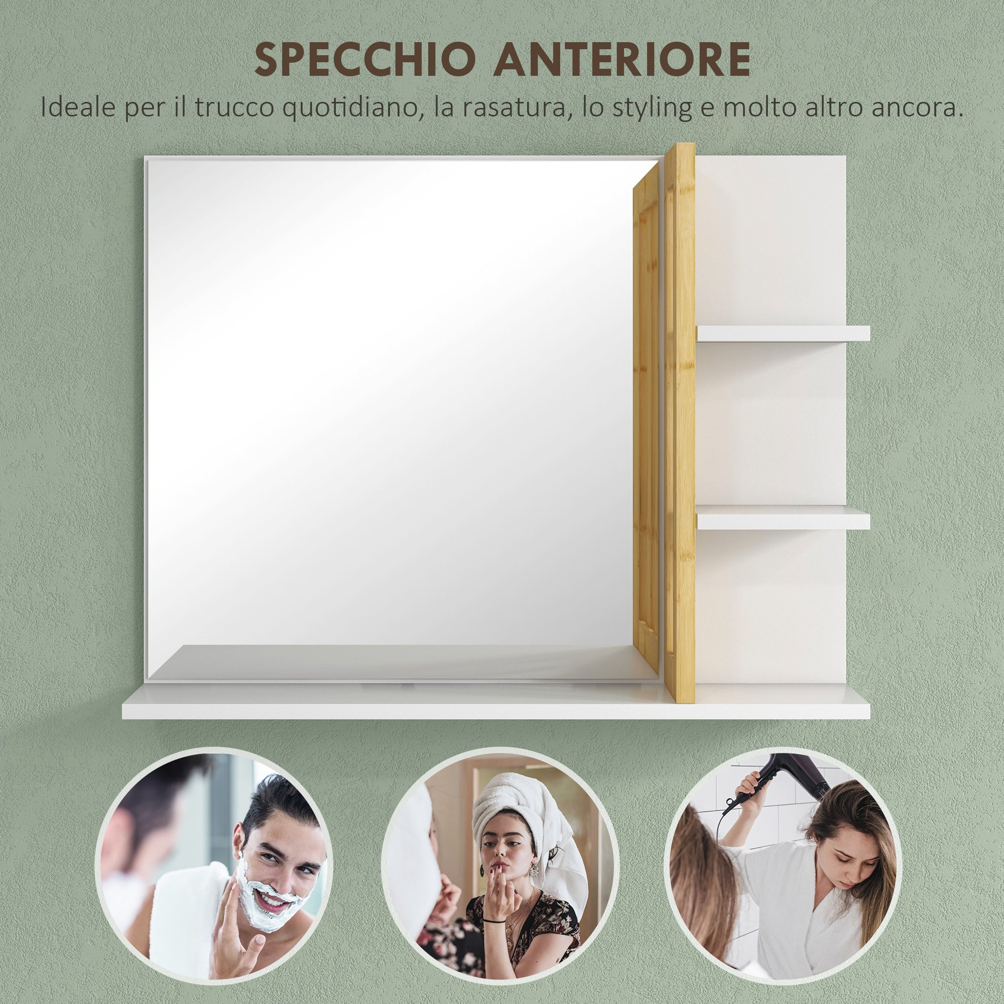 Specchio da Bagno 45x15x58,5cm con Ripiani e Mensole in MDF Bianco