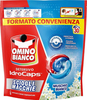 OMINO BIANCO IDROCAPS DETERSIVO LAVATRICE IN CAPSULE SCIOGLI MACCHIE 30 LAVAGGI PER BASSE TEMPERATURE MUSCHIO BIANCO
