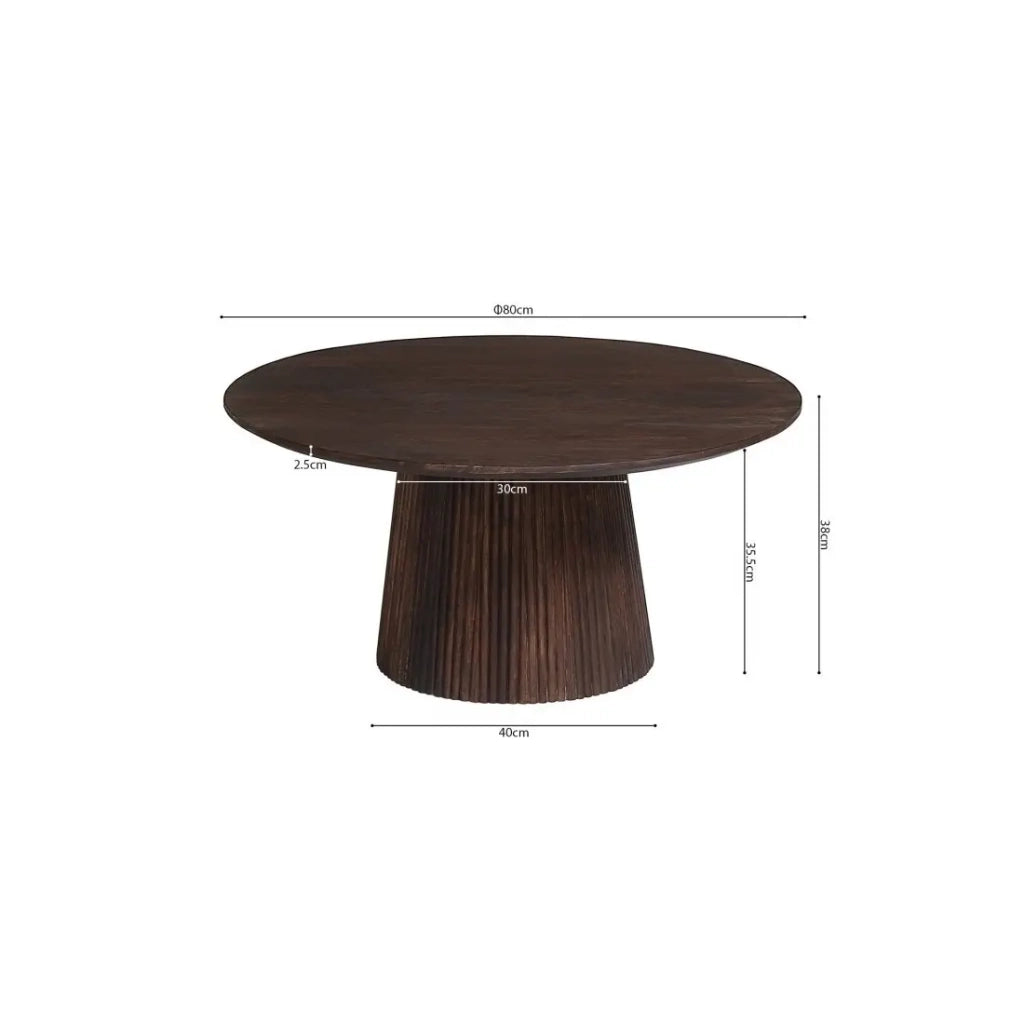Tavolino basso rotondo MITCHEL – Legno esotico di mango marrone diametro 80 cm