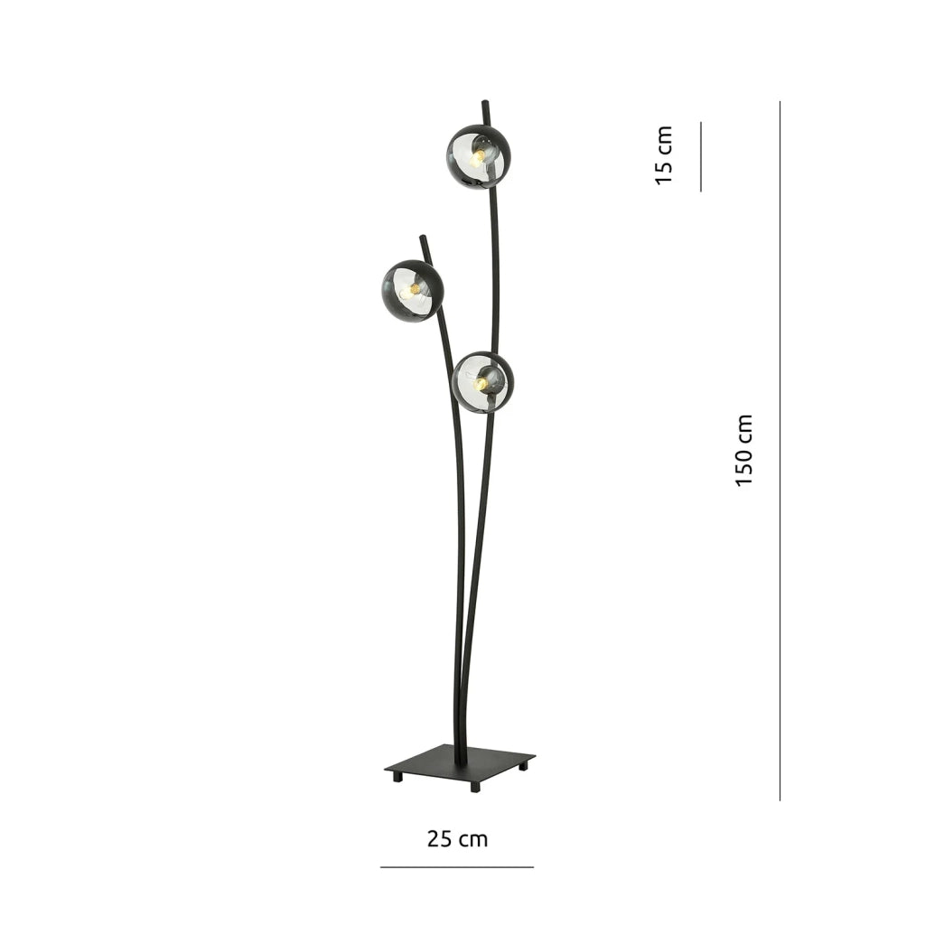 Piantana Contemporaneo Oceano Acciaio Nero Trasparente 3 Luci E14 Ip20