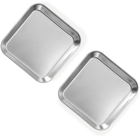 Set da pranzo in acciaio inossidabile, piatto composto da metallo, piccola pietanza quadrata per antipasti, biscotti, bistecca, dessert, insalata e cura della bocca, 2-pack (argento)
