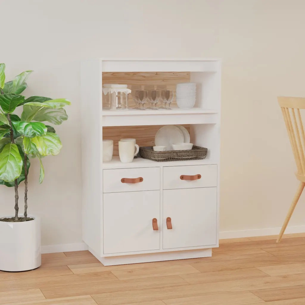 Credenza-Buffet-Armadio da cucina Bianca 67x40x108,5 cm in Legno Massello di Pino