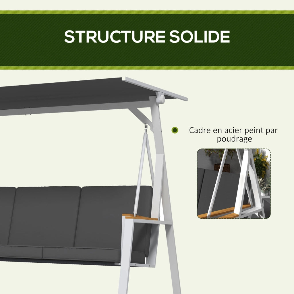 Amaca da giardino 3 posti con tetto regolabile ¨C zephmum ¨C 205x130x175 cm grigio scuro