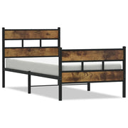 Letto singolo | Letto per adulti | Giroletto senza Materaso in Metallo Rovere Fumo 90x200 cm