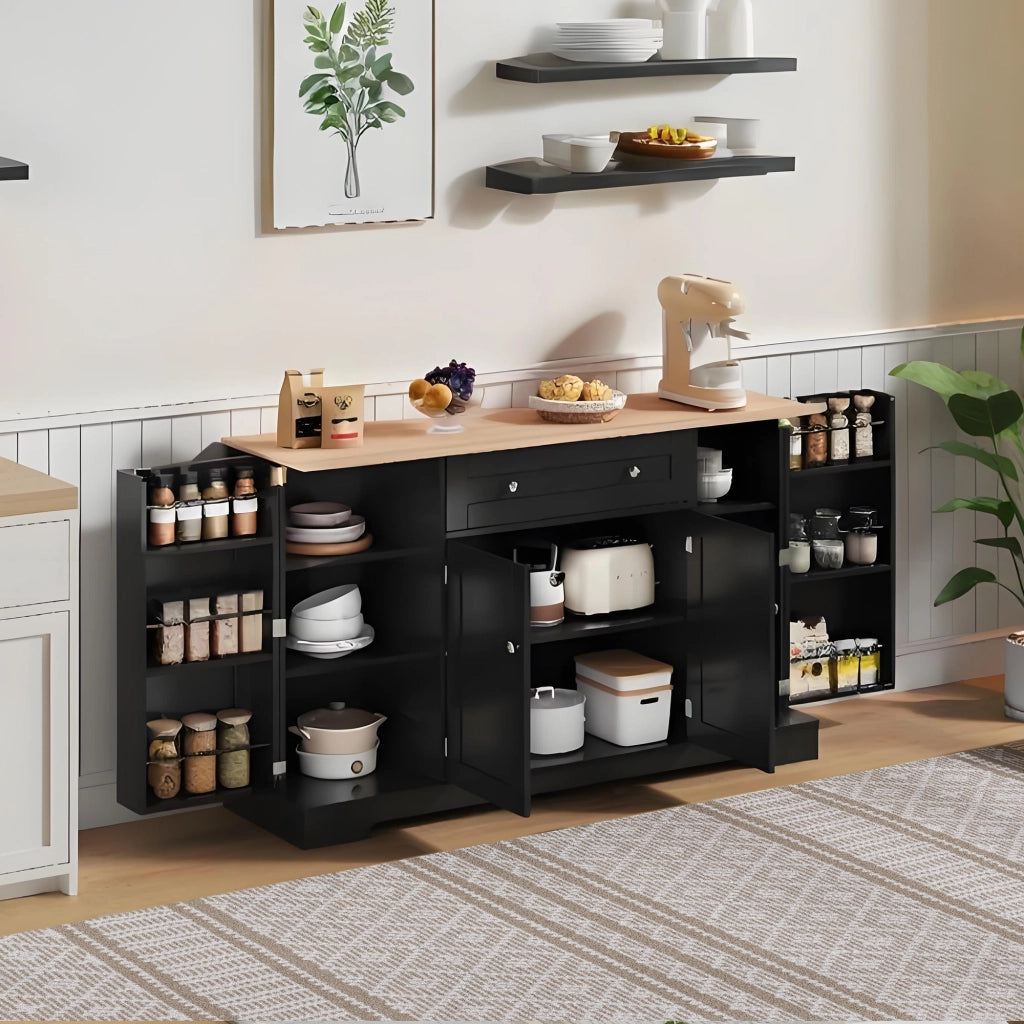 Credenza 138x40x85 cm Nera con Cassetto; Armadietti; Ripiani Regolabili e Portaoggetti sulle Ante