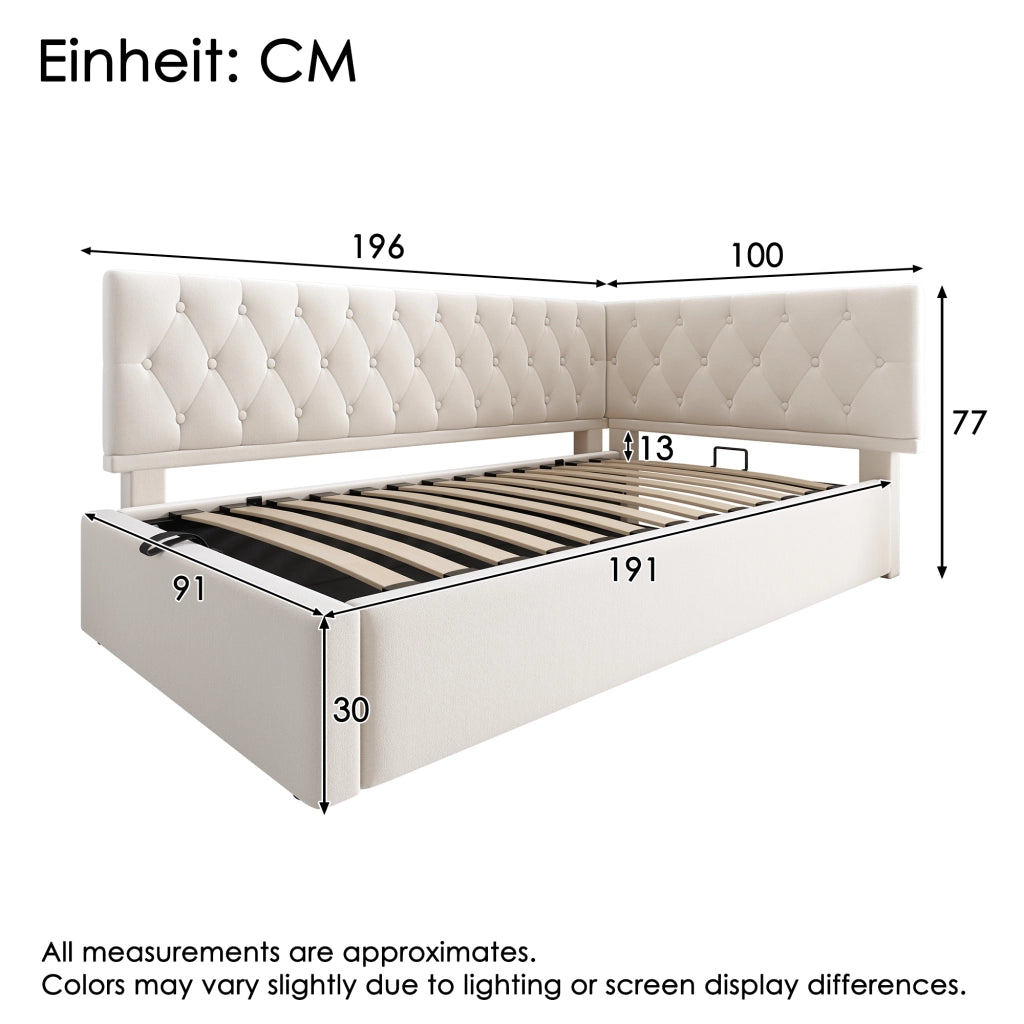 LETTO Contenitore 90x190 cm in velluto beige
