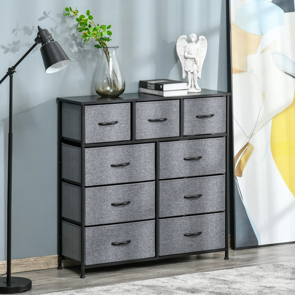 Cassettiera a 9 cassetti in tessuto ¨C zephmum ¨C nero e grigio 100x30x100 cm