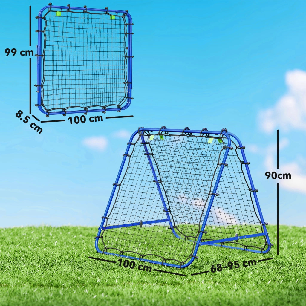 Rete da Calcio Rebounder Pieghevole con Angolo Regolabile e Picchetti, 100x95x90 cm, Blu