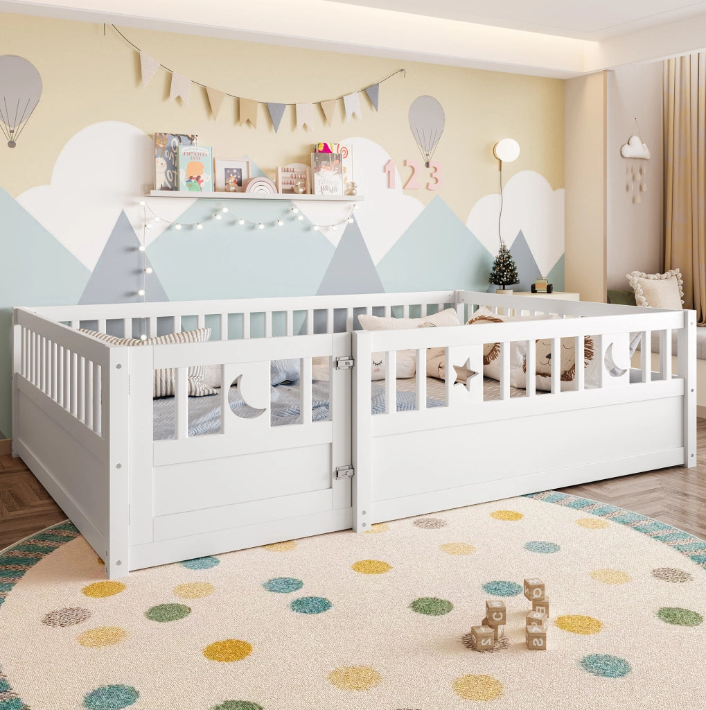 Letto per bambini 140x190 cm con sponde di sicurezza e decoro luna e stelle