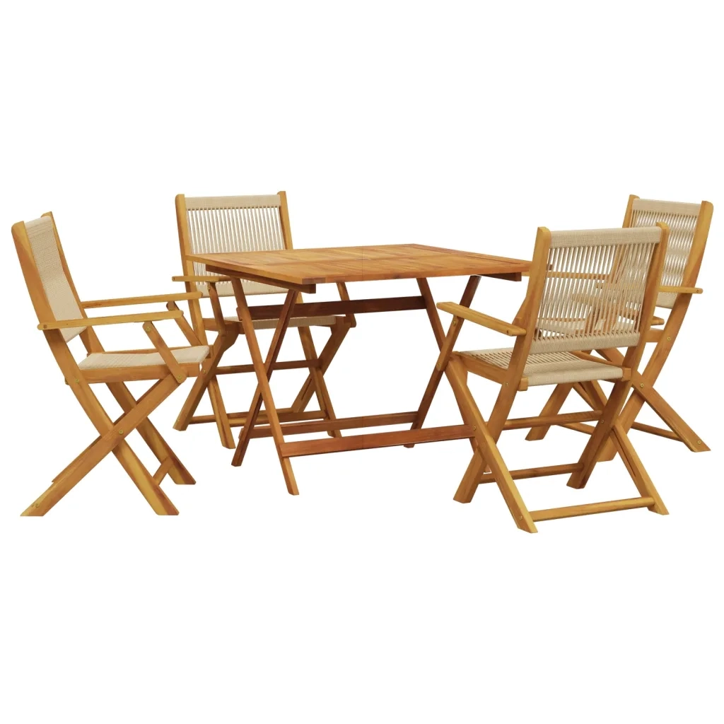 Set Pranzo da Giardino 5 pz Beige Polipropilene/ Legno Massello 3281831