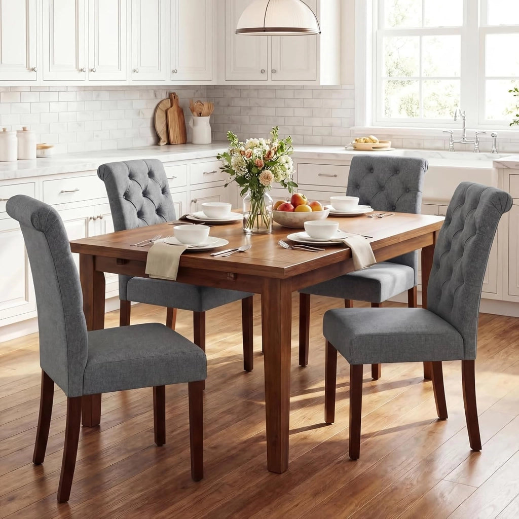 Set di 2 Sedie Imbottite da Cucina, Sedia Sala da Pranzo con Schienale Alto, Cuscino Comodo e Gambe in Legno Massello, Sedia Moderno per Camera da Letto, Salotto, Salone e Ristorante (Grigo)