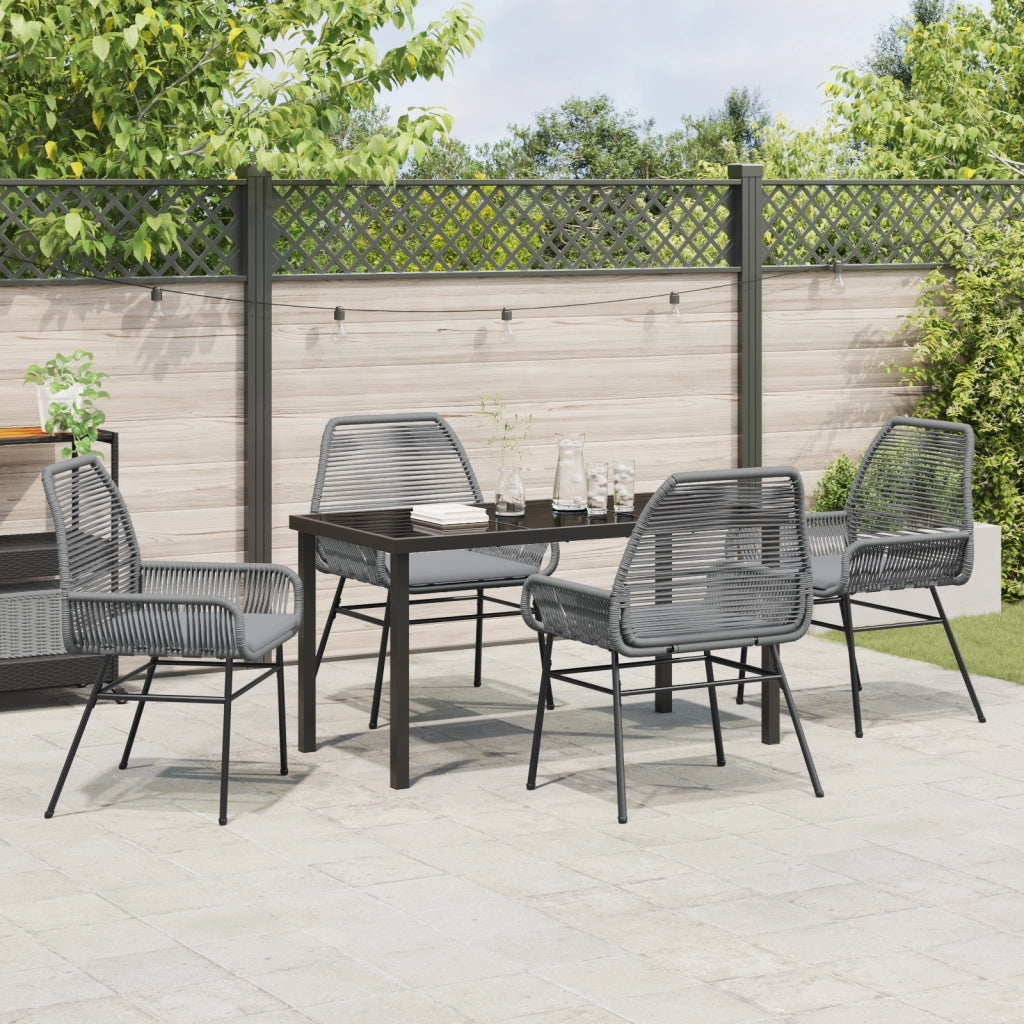 Set da Pranzo da Giardino in 5 Pezzi con Cuscini Grigio Rattan Polimerico